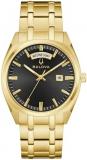 Bulova Men's Quartz Dress Classic Sutton Watch, Gold-Tone Stainless Steel Bracelet, Black Dial, 3 Hand, Day/Date (Style: 97C116)