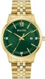 Bulova Men's Quartz Dress Classic Watch, Gold-Tone Stainless Steel Bracelet, Green Dial, 3 Hand, Date (Style: 97D140)