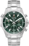 Bulova Men's Quartz Performance Series B Watch, Silver-Tone Stainless Steel Bracelet, Green Dial, Chronograph, Calendar (Style: 96B396)