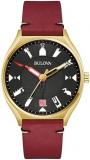 Bulova Men's Frank Lloyd Wright Automatic 'USONIA' Style Gold Stainless Steel Case and Burgundy Leather Strap Watch, 3-Hand Quartz Style:97A192