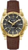 Bulova Men's Icon High Precisionist Quartz Gold Tone Stainless Steel Case 3-Hand Watch, Leather Brown Strap, Black Dial Style:97B216