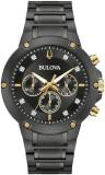 Bulova Men's Classic 6-Hand Chronograph Diamond Quartz Black Ion Plated Stainless Steel Watch, 24 Hour Time, 43mm, Style:98D190