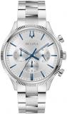 Bulova Men's Classic 6-Hand Chronograph Quartz Silver Stainless Steel Watch, 24 Hour Time, Luminous Hands, 43mm, Style:96A321