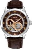 Bulova Men's Classic Sutton 4-Hand Automatic Watch, 24-Hour Sub Dial, Open Aperture, Self-Winding, Exhibition Caseback, Double Curved Mineral Crystal, Luminous Hands, 42mm