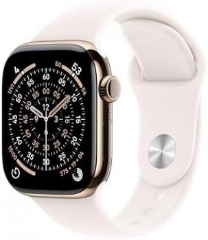 Apple Watch Series 11 [GPS + Cellular 42mm] Smartwatch with Gold Titanium Case with Light Blush Sport Band - M/L. Sleep Score, Fitness Tracker, Health Monitoring, Always-On Display, Water Resistant