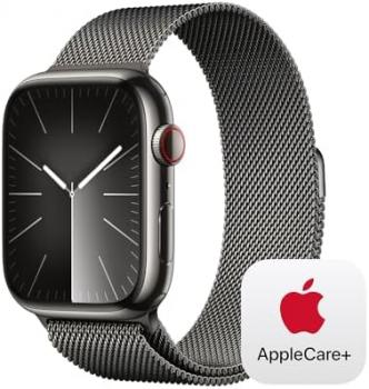 Apple Watch Series 9 [GPS + Cellular 45mm] Smartwatch with Graphite Stainless Steel Case with Graphite Milanese Loop with AppleCare+ (2 Years)
