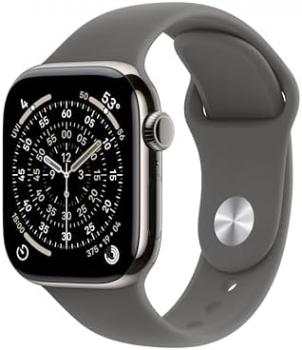 Apple Watch Series 11 [GPS + Cellular 42mm] Smartwatch with Natural Titanium Case with Stone Grey Sport Band - M/L. Sleep Score, Fitness Tracker, Health Monitoring, Always-On Display, Water Resistant