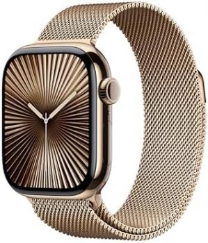 Apple Watch Series 10 [GPS + Cellular 42mm] with Gold Titanium Case with Gold Milanese Loop. Fitness Tracker, ECG App, Always-On Retina Display, Carbon Neutral with AppleCare+ (2 Years)