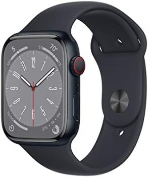 Apple Watch Series 8 [GPS + Cellular 45mm] Smart Watch w/Midnight Aluminum Case with Midnight Sport Band - S/M. Fitness Tracker, Blood Oxygen & ECG Apps, Always-On Retina Display, Water Resistant