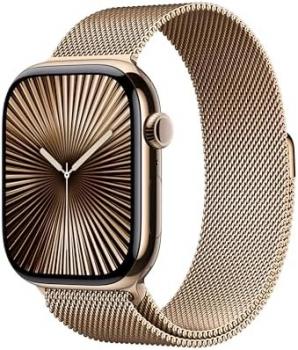 Apple Watch Series 10 [GPS + Cellular 46mm case] Smartwatch with Gold Titanium Case with Gold Milanese Loop - M/L. Fitness Tracker, ECG App, Always-On Retina Display, Carbon Neutral