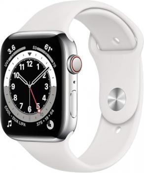Apple Watch Series 6 (GPS, 44mm) - Silver Stainless Steel Case with White Sport Band