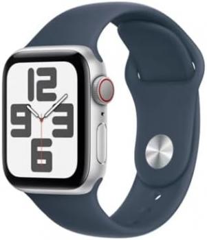 Apple Watch SE (2nd Gen) [GPS + Cellular 40mm] - Silver Aluminum Case with Storm Blue Sport Band, S/M (Renewed)