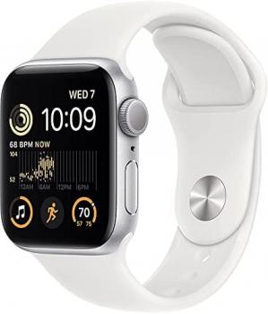 Apple Watch SE (2nd Gen) (GPS, 44mm) - Silver Aluminum Case with White Sport Band, S/M (Renewed)