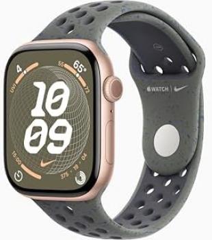 Apple Watch Series 10 [GPS, 46mm] - Rose Gold Aluminum Case with Cargo Khaki Nike Sport Band, S/M (Renewed)