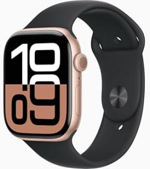Apple Watch Series 10 [GPS, 46mm] - Rose Gold Aluminum Case with Black Sport Band, S/M (Renewed Premium)