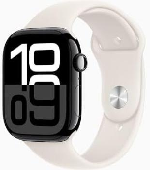 Apple Watch Series 10 [GPS + Cellular, 42mm] - Jet Black Aluminum Case with Starlight Sport Band, M/L (Renewed Premium)