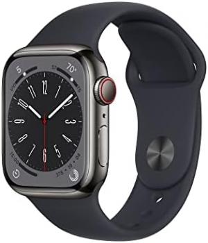 Apple Watch Series 8 (GPS + Cellular, 41MM) Graphite Stainless Steel Case with Midnight Sport Band, M/L (Renewed Premium)