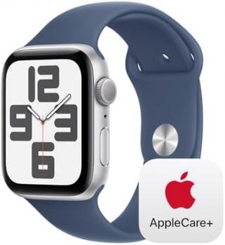 Apple Watch SE (2nd Gen) [GPS 44mm] Smartwatch with Silver Aluminium Case with Denim Sport Band M/L. Fitness and Sleep Trackers, Crash Detection, Heart Rate Monitor, Retina Display