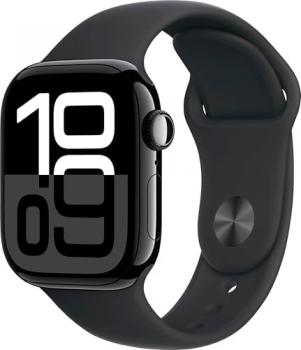 Apple Watch Series 10 (GPS, 42MM) Jet Black Aluminum Case with Black Sport Band, M/L (Renewed)