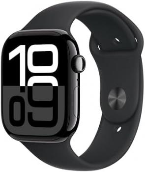 Apple Watch Series 10 [GPS, 46mm] - Jet Black Aluminum Case with Black Sport Band, M/L (Renewed)