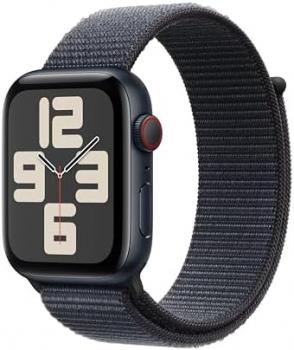 Apple Watch SE (2nd Gen) [GPS + Cellular 44mm] Smartwatch with Midnight Aluminum Case with Ink Sport Loop One Size. Fitness and Sleep Trackers, Crash Detection, Heart Rate Monitor, Carbon Neutral
