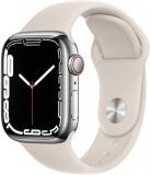 Apple Watch Series 7 (GPS, 41MM) Silver Stainless Steel Case with Starlight Sport Band (Renewed)