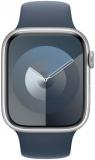 Apple Watch Series 9 [GPS + Cellular, 45mm] - Silver Aluminum Case with Storm Blue Sport Band, M/L (Renewed Premium)