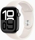 Apple Watch Series 10 [GPS + Cellular, 42mm] - Jet Black Aluminum Case with Starlight Sport Band, M/L (Renewed Premium)