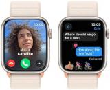 Apple Watch Series 9 [GPS 41mm] Smartwatch with Silver Aluminum Case with Storm Blue Sport Band S/M. , Water Resistant with AppleCare+ (2 Years)