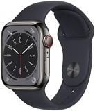 Apple Watch Series 8 (GPS + Cellular, 41MM) Graphite Stainless Steel Case with Midnight Sport Band, M/L (Renewed Premium)