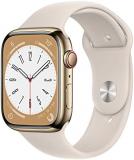 Apple Watch Series 8 (GPS + Cellular, 45mm) - Gold Stainless Steel Case with M/L Starlight Sport Band (Renewed Premium)