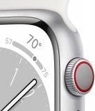Apple Watch Series 8 [GPS + Cellular 45mm] Smart Watch w/Silver Aluminum Case with White Sport Band - S/M. Fitness Tracker, Blood Oxygen & ECG Apps, Always-On Retina Display, Water Resistant