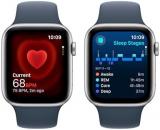 Apple Watch SE (2nd Gen) [GPS + Cellular 44mm] Smartwatch with Silver Aluminum Case with Storm Blue Sport Band S/M. Fitness & Sleep Tracker, Crash Detection, Heart Rate Monitor