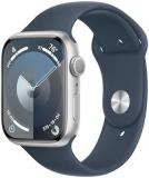 Apple Watch Series 9 [GPS 45mm] Silver Aluminum Case with Storm Blue Sport Band S/M (Renewed)