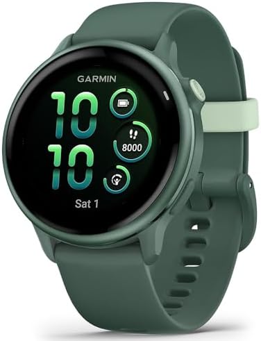 Garmin VIVOACTIVE 6 Health and Fitness GPS Smartwatch Jasper Green with Silicone Band 010-02985-02 Bundle with Deco Essentials Nylon Elastic Bands 20mm 3 Pack, Charging Dock and Dust Cover 3 Pack