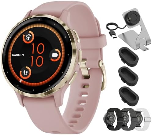 Garmin Venu 3 Slate Stainless Steel Bezel AMOLED Smartwatch, 45mm Black Case, 010-02784-01 - Bundle w/Deco Essentials 22mm Nylon Elastic Bands, Dock and Dust Cover