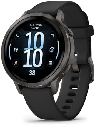Garmin Venu 4 41mm Health and Fitness GPS Smartwatch, AMOLED, Slate with Black Silicone Band, 010-03013-02 - Bundle w/Deco Essentials 18mm Nylon Elastic Bands, Dock and Dust Cover