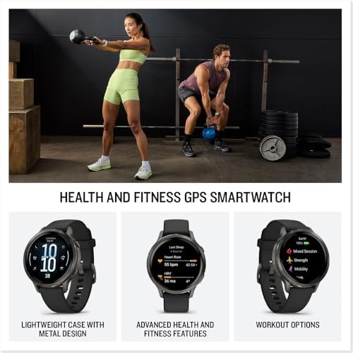 Garmin Venu 4 41mm Health and Fitness GPS Smartwatch, AMOLED, Slate with Black Silicone Band, 010-03013-02 - Bundle w/Deco Essentials 18mm Nylon Elastic Bands, Dock and Dust Cover