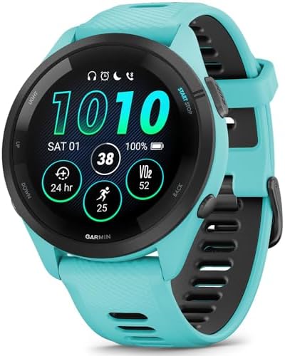 Garmin Forerunner 265 Running GPS Smartwatch, AMOLED Display, 46mm, Aqua/Black, 010-02810-02 - Bundle w/Deco Essentials 22mm Milanese Bands, Dock and Dust Cover