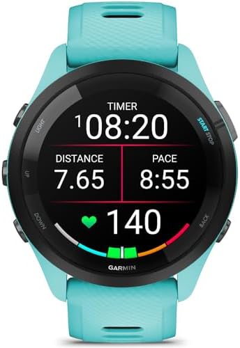 Garmin Forerunner 265 Running GPS Smartwatch, AMOLED Display, 46mm, Aqua/Black, 010-02810-02 - Bundle w/Deco Essentials 22mm Milanese Bands, Dock and Dust Cover