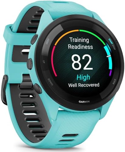 Garmin Forerunner 265 Running GPS Smartwatch, AMOLED Display, 46mm, Aqua/Black, 010-02810-02 - Bundle w/Deco Essentials 22mm Milanese Bands, Dock and Dust Cover