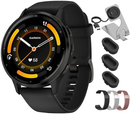 Garmin Venu 3S Silver Stainless Steel Bezel AMOLED Smartwatch, 41mm Sage Gray Case, 010-02785-01 - Bundle w/Deco Essentials 18mm Milanese Bands, Dock and Dust Cover