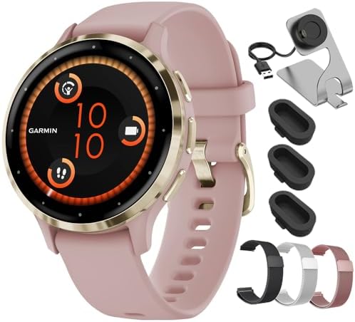 Garmin Venu 3 Slate Stainless Steel Bezel AMOLED Smartwatch, 45mm Black Case, 010-02784-01 - Bundle w/Deco Essentials 22mm Milanese Bands, Dock and Dust Cover