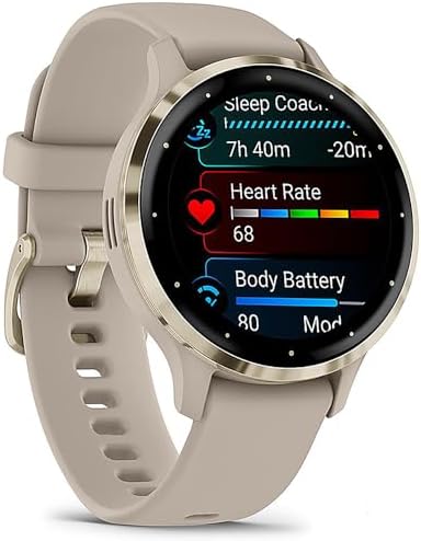 Garmin Venu 3S Soft Gold Stainless Steel Bezel AMOLED Smartwatch, 41mm Ivory Case, 010-02785-04 - Bundle w/Deco Essentials 18mm Milanese Bands, Dock and Dust Cover
