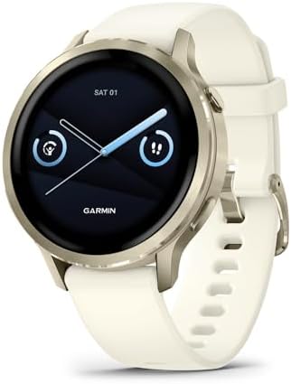 Garmin Venu 4 41mm Health and Fitness GPS Smartwatch, AMOLED, Lunar Gold with Bone Silicone Band, 010-03013-00 - Bundle w/Deco Essentials 18mm Milanese Bands, Dock and Dust Cover