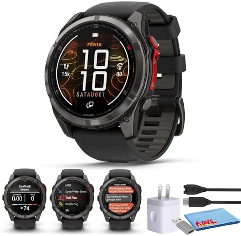 Garmin Fenix 8 Pro 51mm MicroLED Premium Multisport GPS Smartwatch, Sapphire Lens, Carbon Gray DLC Titanium, inReach Technology LTE & Satellite Connectivity, Built-in Flashlight Bundle
