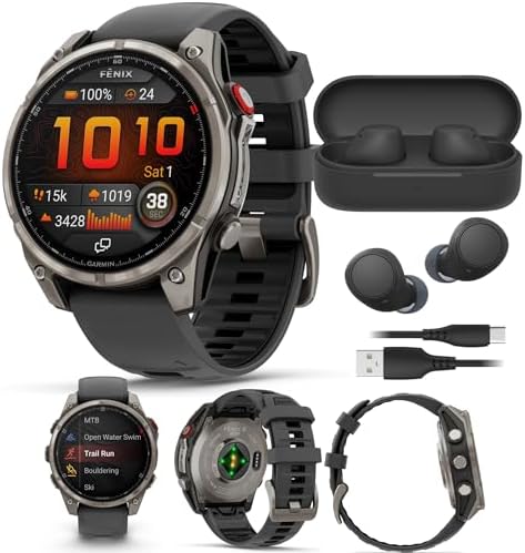 Garmin Fenix 8 Pro Sapphire 47mm AMOLED (Titanium Graphite/Black) GPS Smartwatch Bundle with Wireless Earbuds (Black) (2 Items)