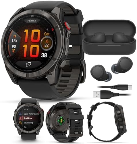 Garmin Fenix 8 Pro Sapphire 51mm AMOLED (DLC Titanium/Pebble) GPS Smartwatch Bundle with Wireless Earbuds (Black) (2 Items)