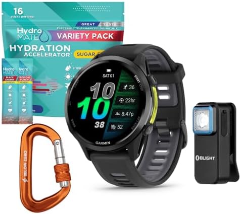 Garmin Forerunner 970 GPS Running Smartwatch (Carbon Gray DLC) with Outdoor Accessories Bundle (4 Items)