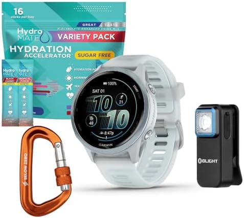 Garmin Forerunner 570 GPS Running Smartwatch (Cloud Blue) with Outdoor Accessories Bundle (4 Items)